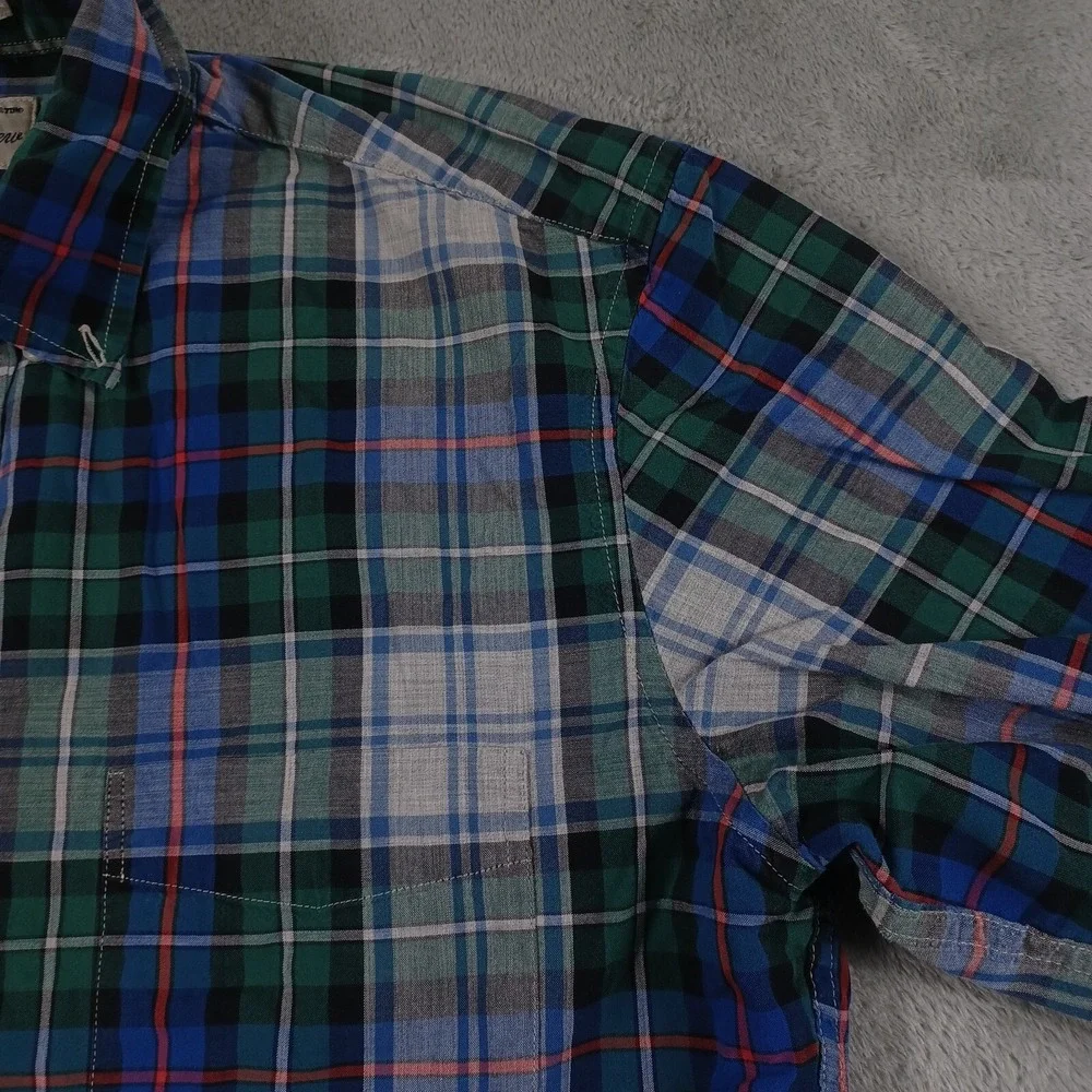 J Crew Shirt Mens Medium‎ Blue Plaid Slim Fit Cotton PReppy Button Down